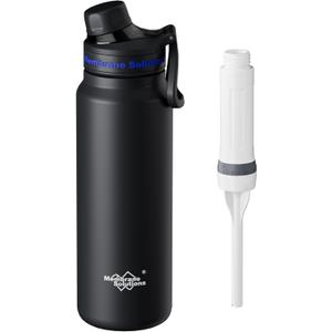 Membrane Solutions C3 Filtered Water Bottle, 32oz Stainless Steel Water Bottle with Replaceable UF+ACF Filter Cartridge, Portable Water Filter, Travel, Hiking & Camping for Drinking Water