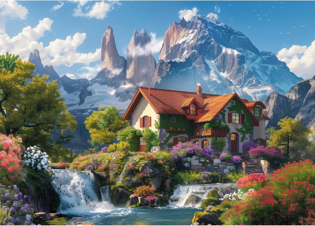 MISITU Jigsaw Puzzles 1000 Pieces for Adults Challenging Difficult Puzzles Christmas Birthday Gift Game Toys Villa on Lake 19.69 x 27.56 Inches