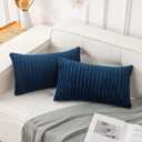 Pack of 1, Velvet Pillow Covers Striped, Soft Textured Throw Cushion Case Set, Accent Corduroy Lumbar Pillowcases for Home Decor Indoor Outdoor (50x20" Navy Blue)