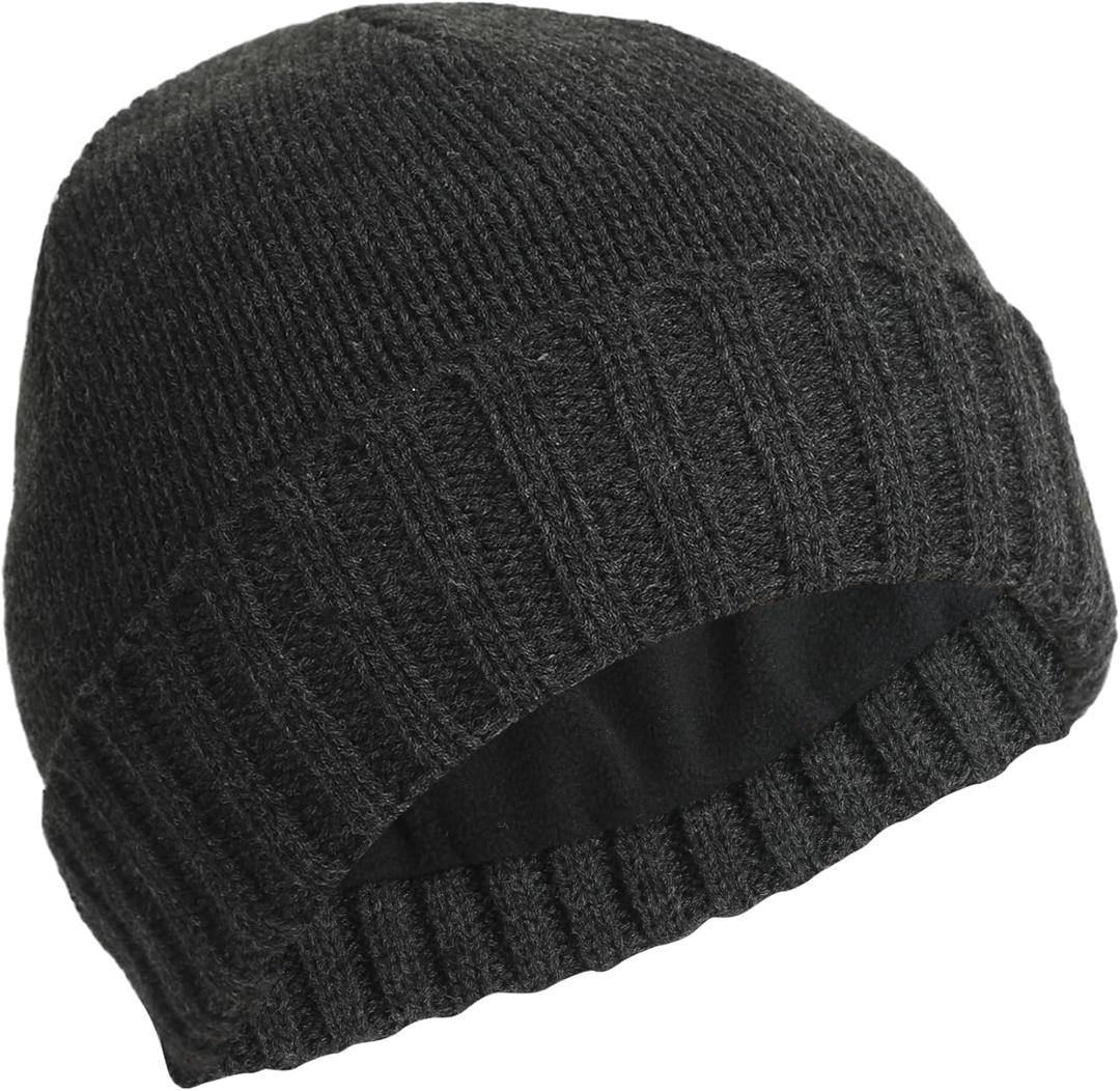 Heat Logic Men Double Layer Knit Beanie, Thick Thermal Skull Cap, Knitted Cuffed Soft Warm Hat, Winter Warm Cap for Adults (Black)