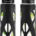 24 oz Glass Water Bottles with Silicone Sleeve and Flip Lid - Borosilicate Glass, Leakproof, BPA-Free, Perfect for Coffee, Tea and Water (Deep Black)