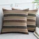 2 Pieces Decorative Classic Retro Stripe Throw Pillow Cover Wite Hidden Zipper Soft Linen Modern Farmhouse Cushion Case for Sofa Bedroom Car 16 x 16 Inch Black Brown Mixed