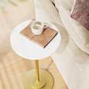 Masupu Drink Table, Round Side Table for Small Spaces, Pedestal Side Table, Small End Table with Metal Base, for Living Room, Bedroom, Bathroom, White Gold