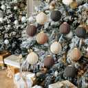 VioraWhite 12 Pcs Neutral Christmas Ornaments, 3.15 Inch Beige Green Crochet Christmas Balls Modern Rustic Handmade Knitted Woven Cotton Baubles for Xmas Tree Farmhouse Holiday Decor