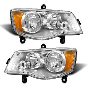 Compatible with 2011 2012 2013 2014 2015 2016 2018 2019 2020 Dodge Grand Caravan 08-16 Chrysler Town & Country Factory Style Headlights Chrome Housing Amber Reflector Driver and Passenger (OE Replacement, A-Chrome Housing / Amber Reflector / Clear Lens)