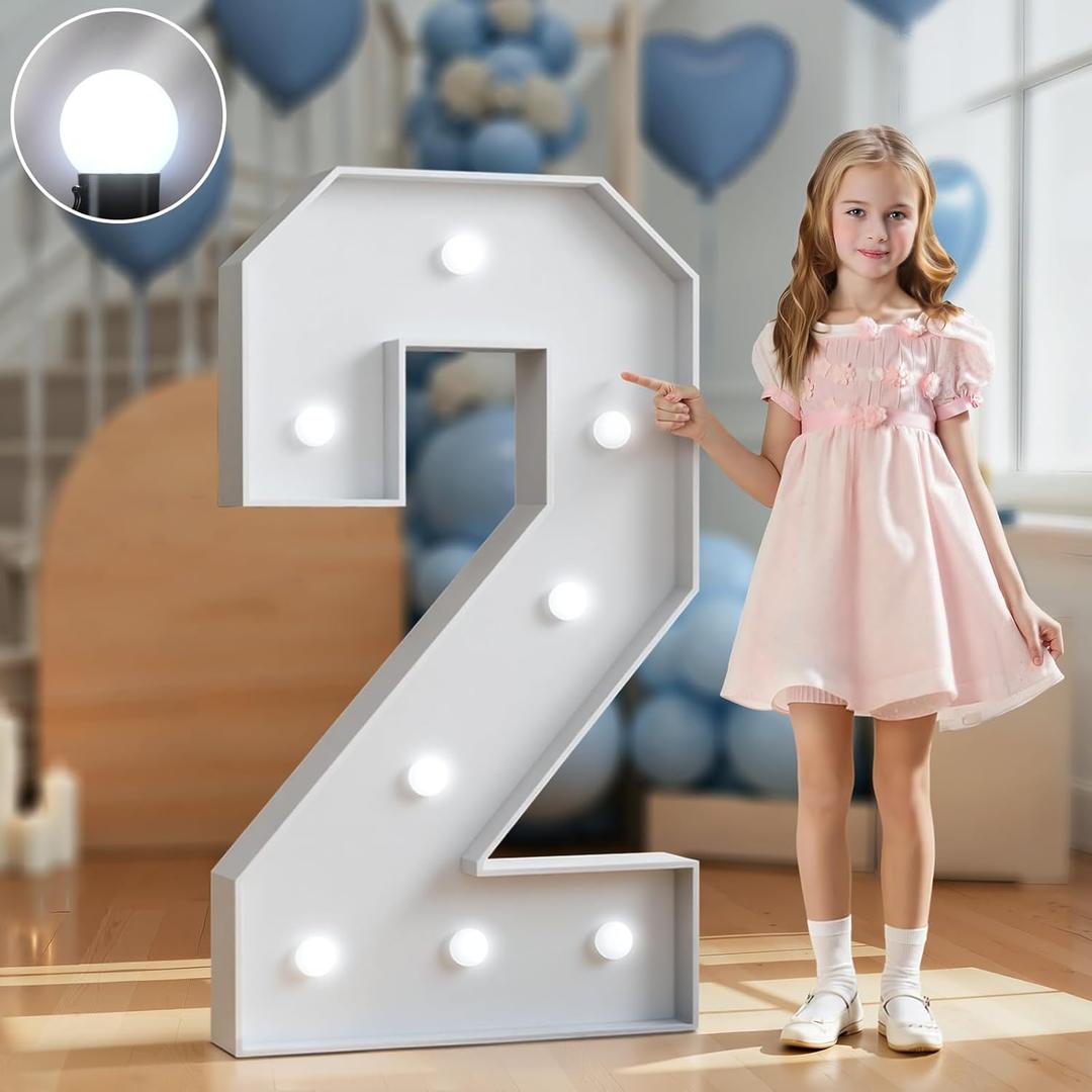 Marquee Numbers 3 Feet Tall Big Light Up Numbers 2nd 21st 25th Birthday Decorations Girl Boy Graduation Decorations 2025 White Anniversary Party Decor Large Cardboard Prop Backdrop Sign 2