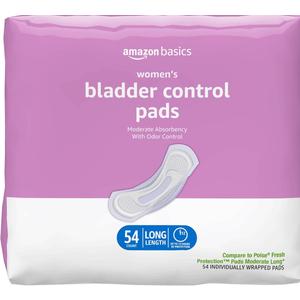Basics Incontinence, Bladder Control Pads for Women, Moderate Absorbency, Long Length, 54 Count, 1 Pack