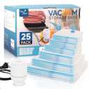 25 Pack Vacuum Storage Bags with Electric Air Pump, Space Saver Bags (3 Jumbo/4 Large/5 Medium/5 Small/4 Roll M/4 Roll S) Compression for Comforters and Blankets, Duvets, Pillows, Travel