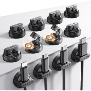 12-Pack Magnetic Cable Clips [1S Snap-On] Cord Holder, LISEN Office Desk Organizers and Accessories with 4 Extra Strong Adhesive Pads, Wire Organizer for Nightstand, Home, Wall, Car, Desktop