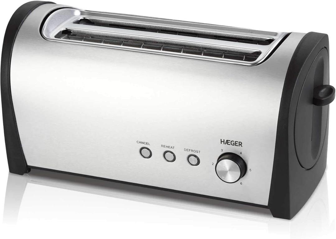 BREAKFAST PLUS - Multifunction toaster with 1400W power - 2 Long slots, stainless steel exterior, electronic toasting control - 6 positions, 3 functions: reheat, defrost and cancel