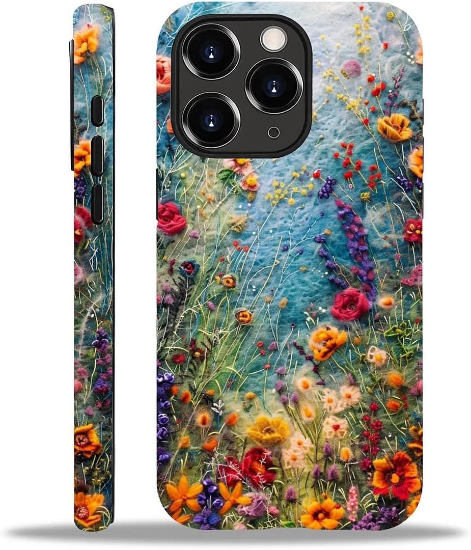 ZHEGAILIAN Case for iPhone 11 Pro,Embroidered Wildflowers for 2 in 1 Hard Shell + Soft Silicone,Shockproof Bumper Drop Protective Case for iPhone 11 Pro