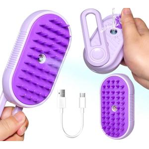 Spray Cat Brush for Shedding - Pet Grooming Brush with Steamer and Water Spray, Ideal for Cats and Dogs (Purple)