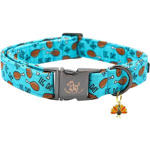 Elegant Little Tail Thanksgiving Turkey Print Cotton Soft Winter Holiday Collar with Adjustable Metal Buckle for Medium Dogs (Medium (Pack of 1))