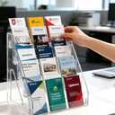 YEXEXINM 3 Pack 5 Tier Brochure Holder 12x13 Inch Acrylic Literature Display Stand Holds 3 Brochures in One Row Clear Pamphlet Holder Display Stand for Flyers Booklets Table Signs Office Home Store