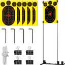Adjustable Shooting Target Stand Kit, with 5 Paper Targets, Metal Portable Target Stands for Shooting Range, Outdoor, Indoor Practice, Free Standing Holder, 71''*32''