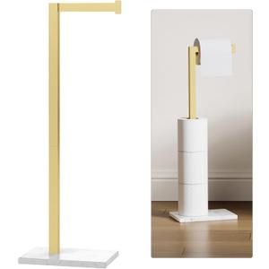 Homevacious Gold Toilet Paper Holder Stand Marble Base SUS 304 Stainless Steel Freestanding Tissue Roll Holder for Bathroom Rustproof Storage for 4 Rolls Brushed Gold