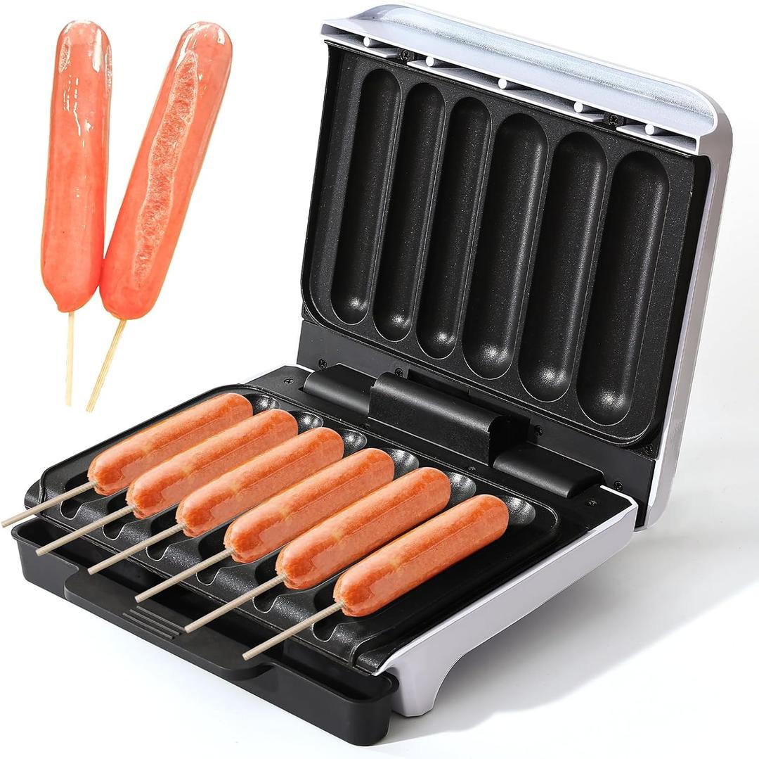 Hot Dog Cooker, Hot Dog Machine with Non-stick Coating Plate, Hot Dog Maker Toaster Grills 5.5-Inch Sausage, Hot Dog Grill with Oil Drip Tray, Grill Up to 6 Hot Dogs, White