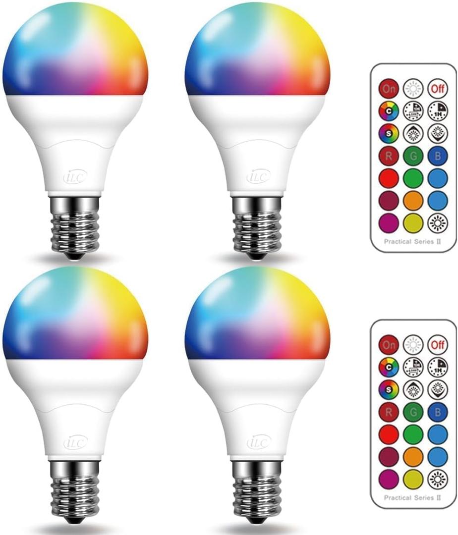 ILC E17 Intermediate Base LED Light Bulbs (40w Equivalent) 5W, Color Changing RGB, 5700K Daylight White, 12 Colors 2 Modes Timing with Remote Control (4 Pack)