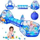 PigPigPen 3 in 1 Kids Play Tent with Tunnel, Ball Pit, Basketball Hoop for Boys & Girls, Toddler Pop Up Playhouse Toy Baby Indoor/Outdoor, Gift Year Old Child (3 Tent), One Size