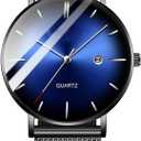 Men's Fashion Minimalist Wrist Watch Waterproof Watches Simple Ultra Thin Watches Analog Quartz Date with Stainless Steel Mesh Band