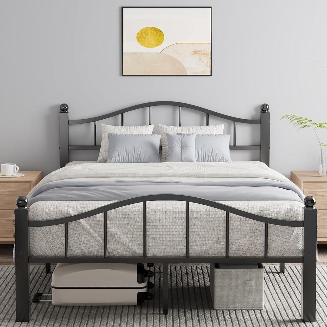 Full Modern Metal Bed Frame with Headboard and Footboard, Black
