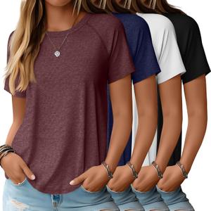 Huukeay 4 Pack Women's Short Sleeve T Shirts, Casual Raglan Summer Tunic Tops Crewneck Loose Side Split Hem Workout Tee Shirt (Medium, Black, White, Navy Blue, Dark Red)