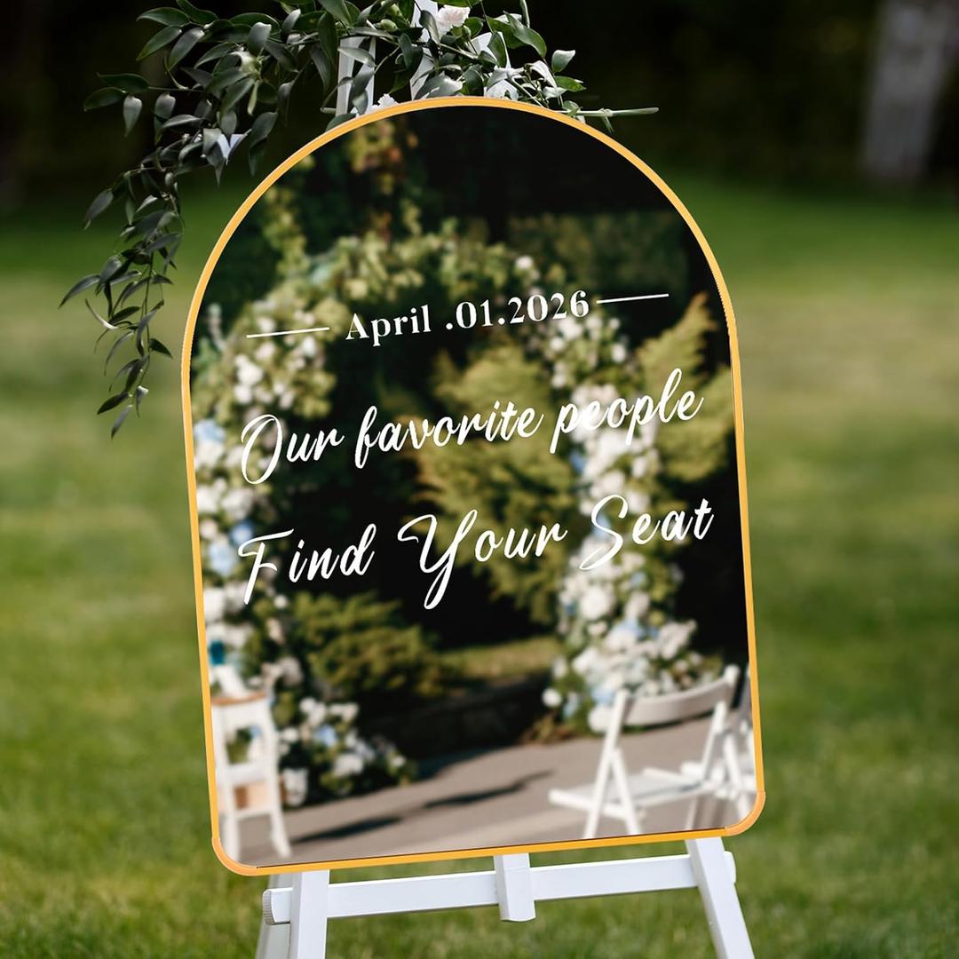 Colingmill 24 x 18 Inch DIY Wedding Seating Chart Mirror with Mirror Decal Sticker Wedding Reception Display Chart Board Our Favorite People Find Your Seat Date Signs for Marriage Decor(Gold), 26.6"L x 20.7"W