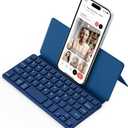 CACOE Wireless Keyboard with Stand, Mini Keyboard for Cell Phone, Ultra-Slim Portable, Foldable, Dual-Channel QWERTY with Stand Holder for Smartphone and More iOS Android Windows, Ocean Blue