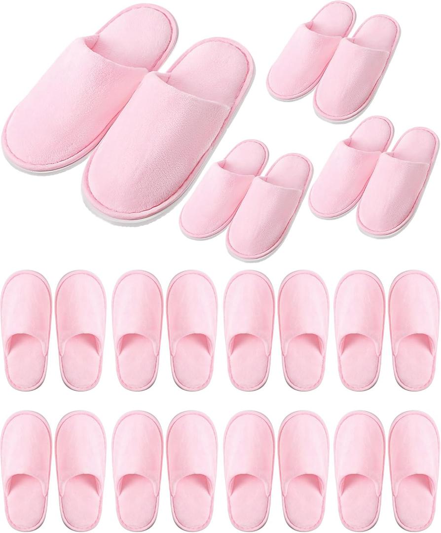 Twistover 12 Pairs Kids Disposable Slippers for Guests Closed Toe Non Slip Spa Slippers Bulk Soft House Slippers Winter Warm Flip Flops for Boys Girls Travel Hotel Party Indoor Outdoor (Pink)
