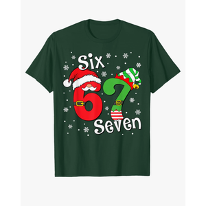 Funny Six Seven 67 Meme 6 7 Elf Santa Christmas Pajamas Kids T-Shirt Size M
