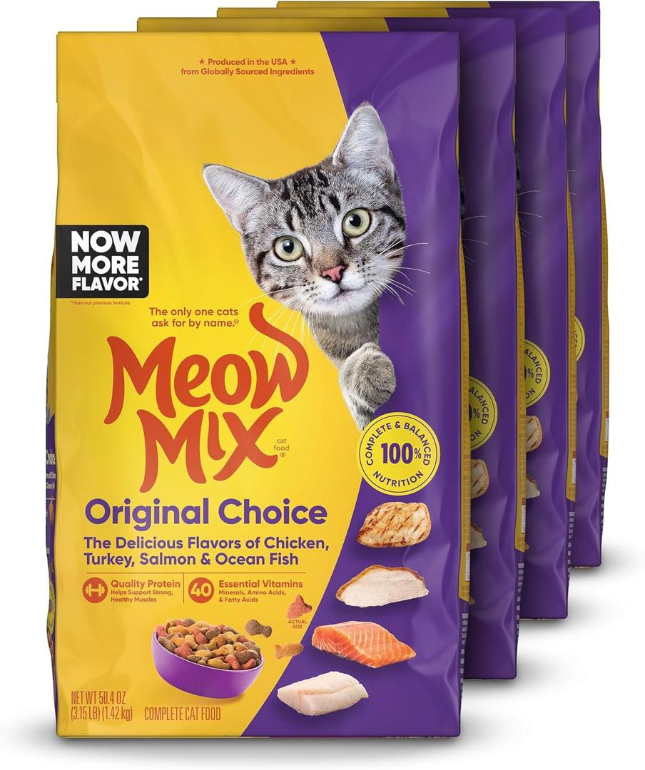 Meow Mix Original Choice Dry Cat Food, 3.15 Pound (Pack of 4) (EXP 10/31/27)