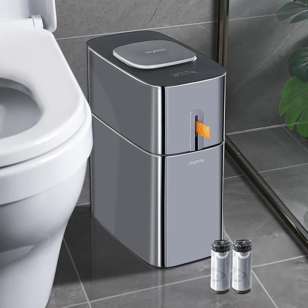 MOPUP Bathroom Trash Cans with Lids | 4.5 Gallon Motion Sensor Stainless Steel Automatic Privacy Garbage Can | Smart Dogproof Trash Bin for Bedroom,Office,Toilet,RV