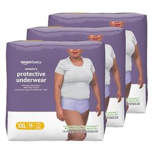 Amazon Basics Postpartum Incontinence Underwear for Women, Maximum Absorbency, Disposable, Bladder Leak Protection, Odor Control, XX-Large, Lavender, 42 Count (3 Packs of 14)