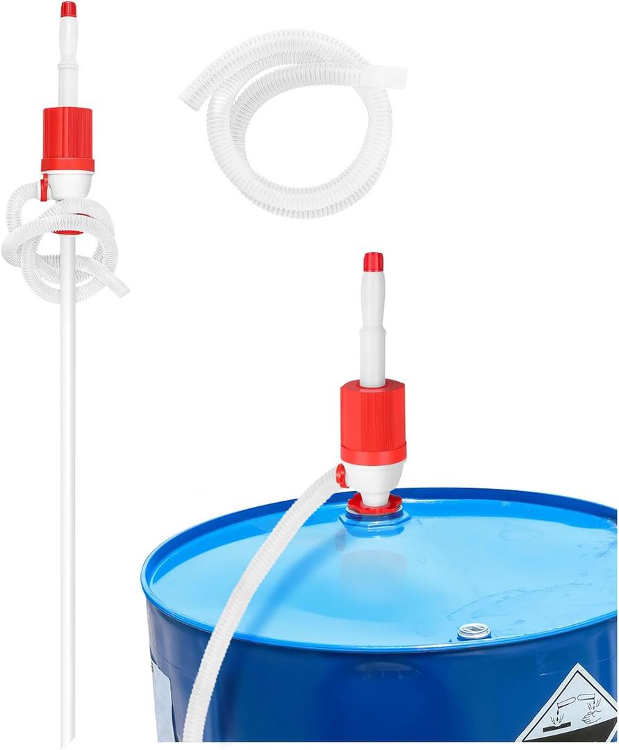 Geelin 2 Set Siphon Drum Pump with Replacement Flexible 48" Discharge Hose, Heavy Duty Bpa-free Manual Fuel Drum Pump Adjustable Length for 55 Gallon Water Barrels Liquid Transfer