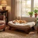 Elevated Wood Dog Bed Frame with Foam Mattress, WalnutPattern, M