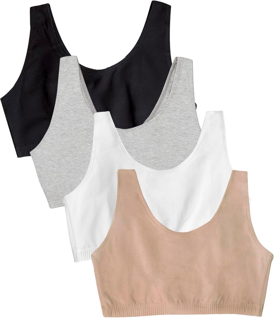Fruit of the Loom Women's Multi-Pack Tank Top Style Sports Bra (38, Black/Heather Grey/Sand/White)