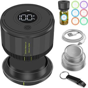 Electric Mason Jar Vacuum Sealer, Auto Stop Mason Jar Vacuum Sealer Kit for Wide Mouth and Regular Mouth Canning Lids with Food Storage Labels for Freshness and Preservation