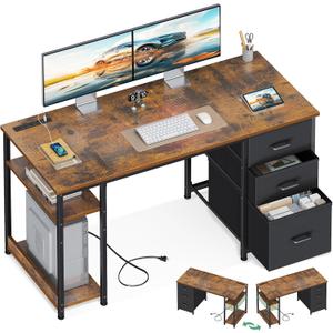 AODK 51 Inch Computer Desk with Drawers & USB Power Outlets