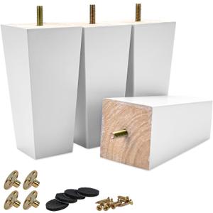 8 Inch / 20cm Wooden Furniture Legs, Set of 4 Solid Wood White Pyramid Sofa Legs Couch Feets with Hanger Bolt & Screws, Mid-Century Modern Furniture Replacement Feet for Home DIY