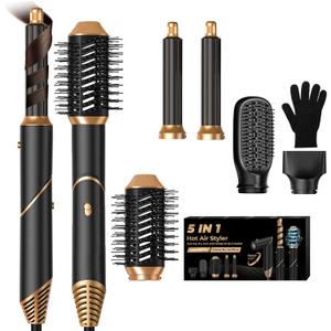 Hair Dryer Brush with Detachable Air Styler,5 in 1 Negative Ionic Magic Hair Styler, Hot Air Brush for Women Volumizer, Straightener, Drying
