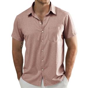 JOGAL Mens Short Sleeve Button Down Shirts Regular Fit Casual Summer Beach Shirt with Pocket (Small, Brown) JOGAL Mens Short Sleeve Button Down Shirts Regular Fit Casual Summer Beach Shirt with Pocket (Small, Brown)