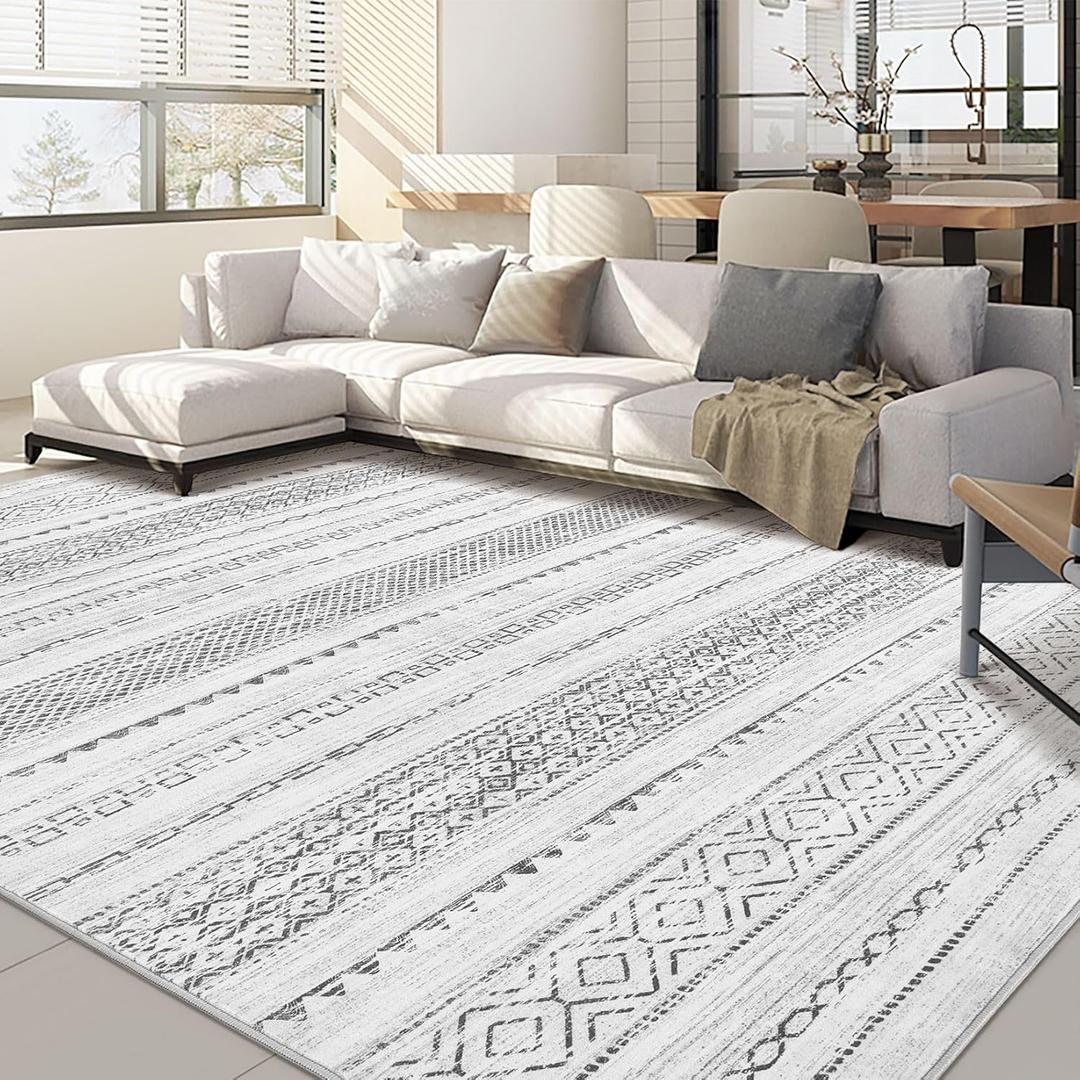 Nakagishi 6x9 Area Rugs Living Room: Washable Boho Large Neutral Soft Farmhouse Rug Stain Resistant Modern Indoor Floor Non-Slip Carpet for Bedroom Nursery Kids Playroom Office Dining Room Dorm- Grey (Color Gray)