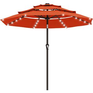 AreShark 9ft 3 Tiers Patio Umbrella with Solar Lights, Outdoor Umbrella w/ 32 LED Lights&8 Sturdy Ribs, Table Umbrella for Deck, Backyard, Pool (Orange)