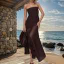 Women's Sexy Strapless Mesh Maxi Dress Tube Top Midi Dresses Wedding Guest Party Cocktail (Medium, Brown)
