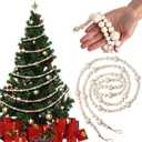 Syhood 2 Pcs 13.6 Feet Christmas Wooden Beads Garland for Christmas Tree Wood Bead Garland Decor Boho Beads Wall Hanging Garlands for Xmas Tree Farmhouse Country Holiday Decoration(Wood Color)