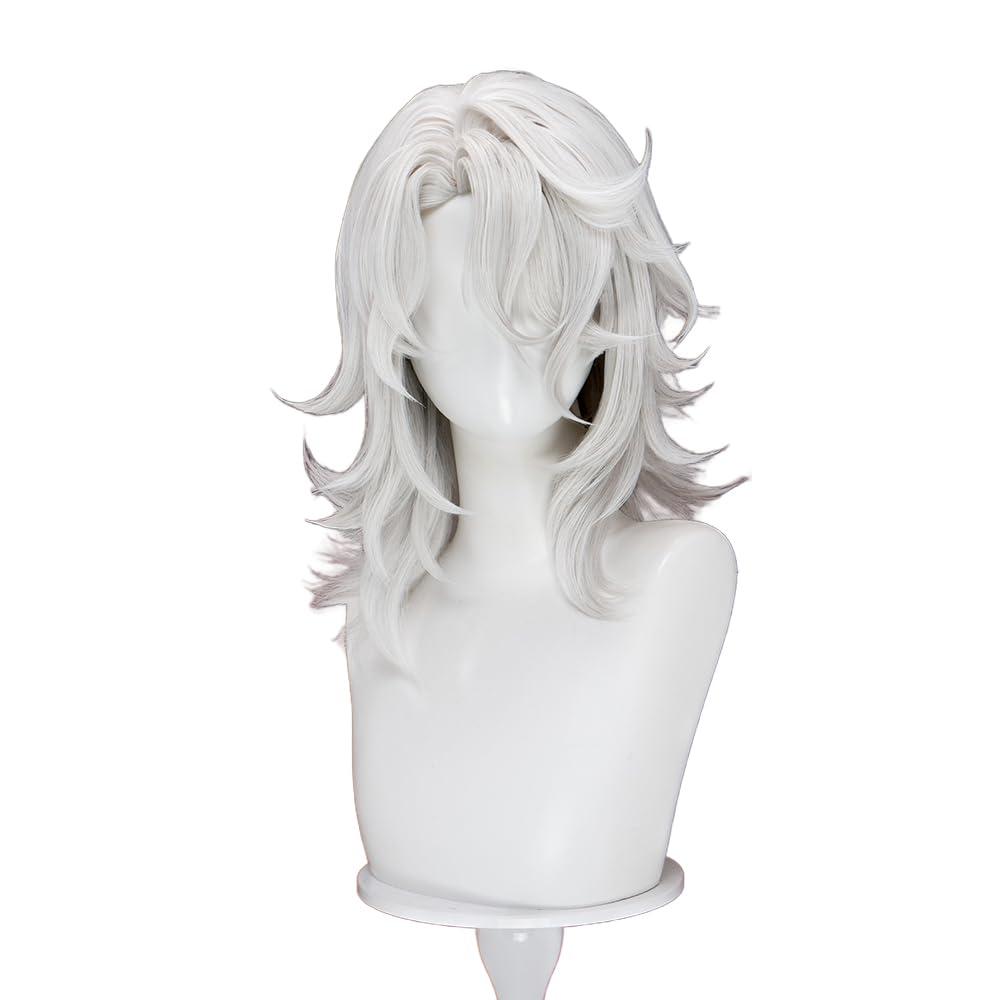 KIRA KIRA Genshin Rerir Cosplay Wig Game Genshin Rerir Wig 45cm Long Curly White Hair for Halloween Cosplay Song of the Welkin Moon