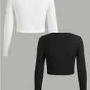 RoseSeek Girl's Long Sleeve T Shirt Slim Fit Crewneck Fall Basic Tees Ribbed Knit Crop Top for Girls (White, XS)