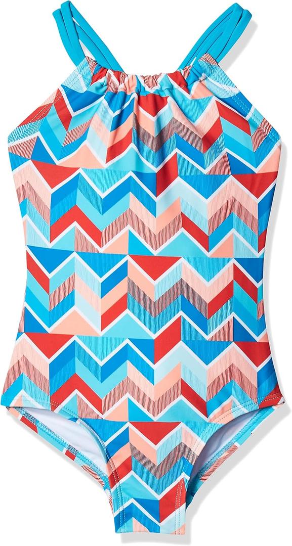Kanu Surf Girls' Ruby Beach Sport Halter One Piece Swimsuit (12, Ruby Blue Chevron)