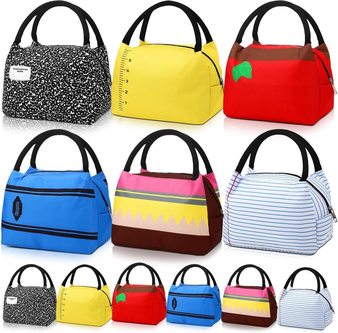 12 Pcs Teacher Appreciation Gifts Bulk Back to School Colorful Thank You Insulated Lunch Bags Teacher Reusable Lunch Bags Leakproof Totes Apple Composition Book Pencil Appreciation Gift
