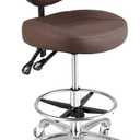 Rolling Drafting Chair with Back Support - Tall Office Chair for Standing Desk Adjustable Foot Ring Swivel Rolling Stools for Workshop Art Studio Salon Shop Counter Home Office (Brown)